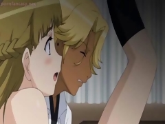 Two anime girls licking big phallus